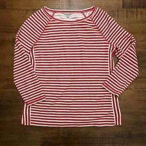 T By‎ Talbots Terry Cloth Striped 3/4 Sleeve Sweatshirt Sweater SMALL